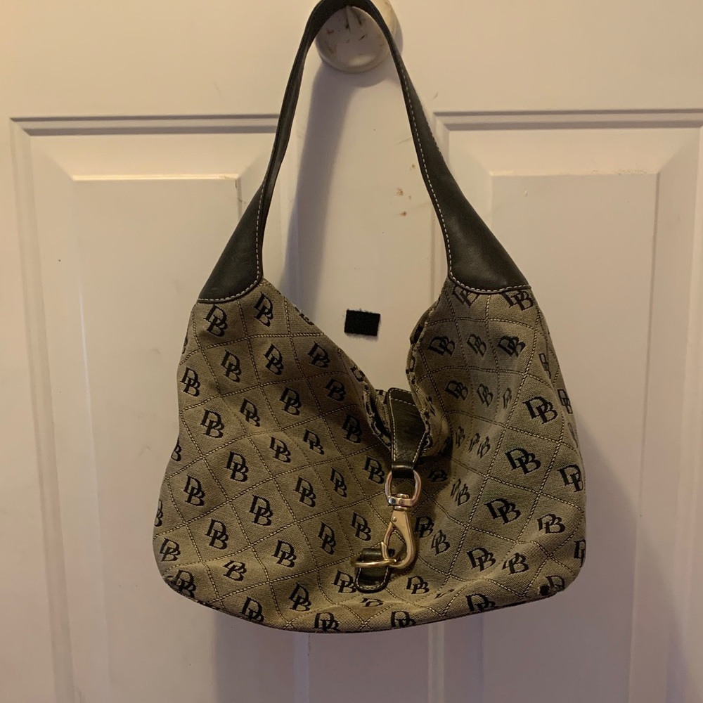 Dooney & Bourke Monogrammed Tan and Black Shoulder Bag